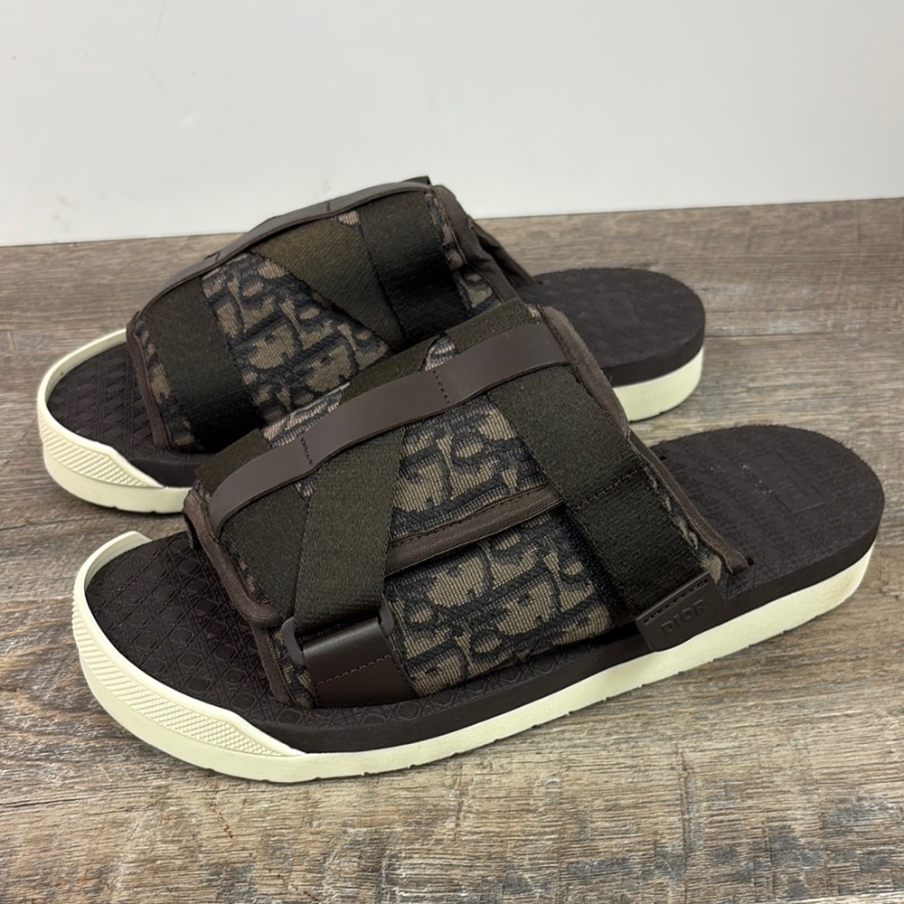 Christian Dior Oblique Strap Slide Sandals – Brown Monogram EU 42 Made in Italy